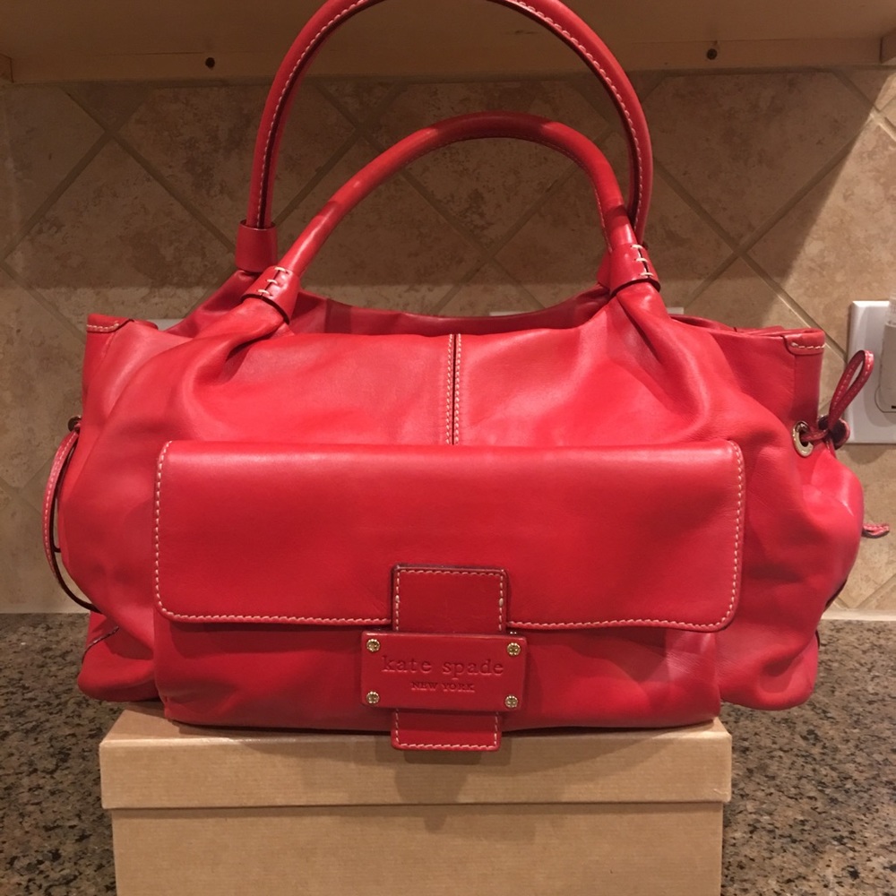 Kate Spade coral red large satchel Leather Tote